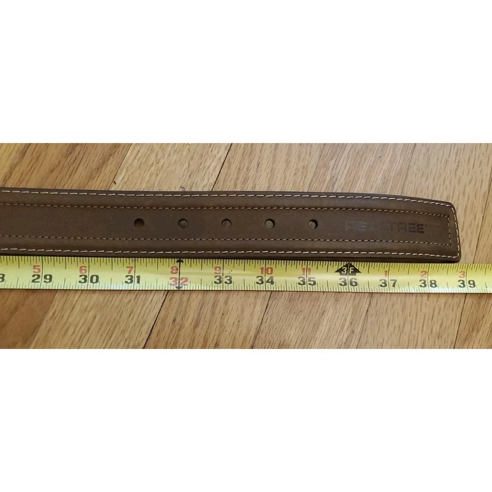 RealTree Belt Mens Size 32 Brown Leather Casual Double Stitched 1.5